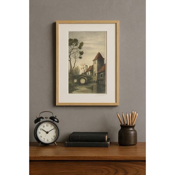 Henri Huguet Hand-Colored Etching Aquatint Village Bridge Tower Signed #rd 20thC - Picture 6 of 6